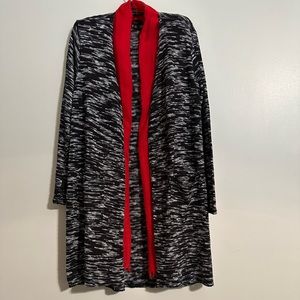 Cupio Black and White Geometric Print Knit Long Cardigan Sweater, Size M